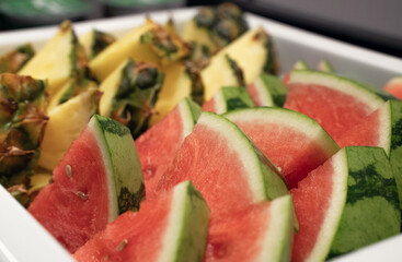 healthy breakfast with pineapple and watermelon