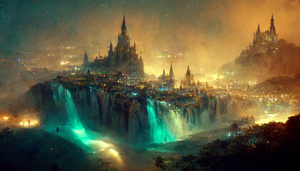 Fototapeta premium river flowing through ancient city digital art