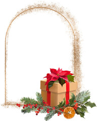 Christmas festive frame with golden dust and gift box