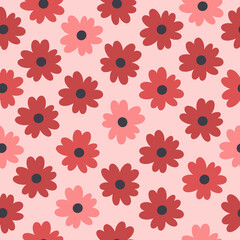 Flowers seamless pattern. Flat, hand drawn texture for wallpaper, textile, fabric, paper. Hand drawn vector illustration