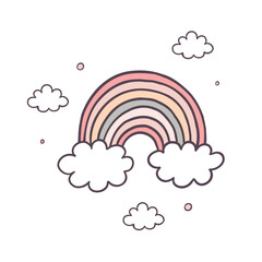 Cute rainbow and clouds flat color vector object on white