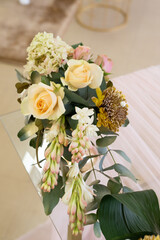 A flower arrangement at a wedding celebration