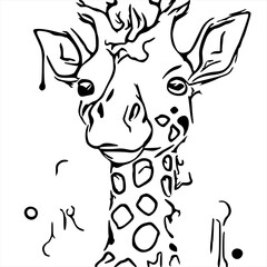 Fototapeta na wymiar an adorable beautiful giraffe Coloring Pages On White Background Beautiful Girl Among Flowers, Coloring Book