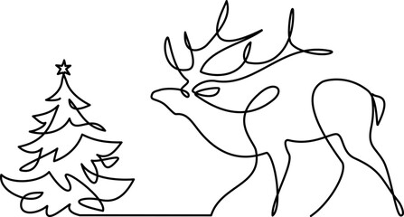 Christmas deer silhouette logo Continuous one line
