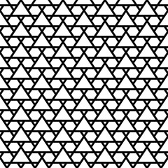 Seamless mosaic pattern. Triangles, hexagons ornament. Grid background. Ethnic tiles motif. Geometric grate wallpaper. Parquet backdrop. Digital paper, page fills, textile print. Vector.