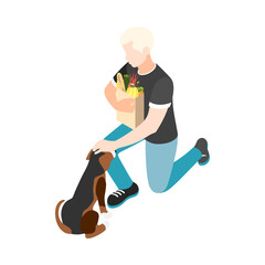 Isometric Man Dog