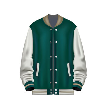 Realistic white and green baseball jacket, vector