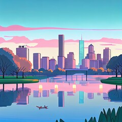 Dawn clear sky city skyline Melbourne lake park