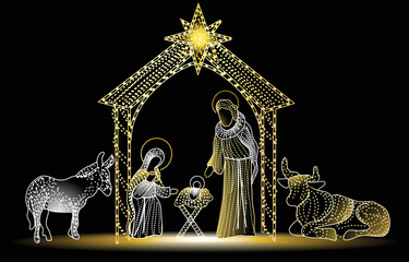 Christmas illumination with Holy Family