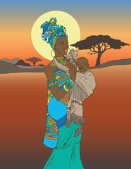 Africa, African women clothing supply.
 Ethnic African style
African woman illustration