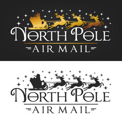 North Pole Air Mail Badge Christmas Stamp. Santa Claus Postmark Holiday Vector Illustration. - obrazy, fototapety, plakaty