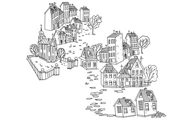 Vector sketch of small european town - 547246044