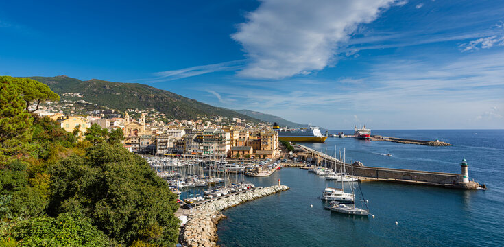 Old town, port and marina of Bastia on Corsica, France
