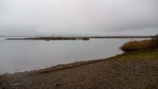 Cerknica lake covered with fog