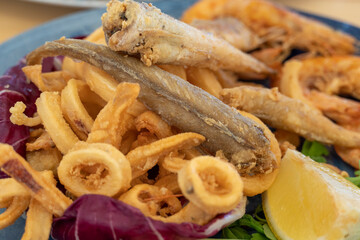 Mixed deep-fried fish, shrimp and squid platter