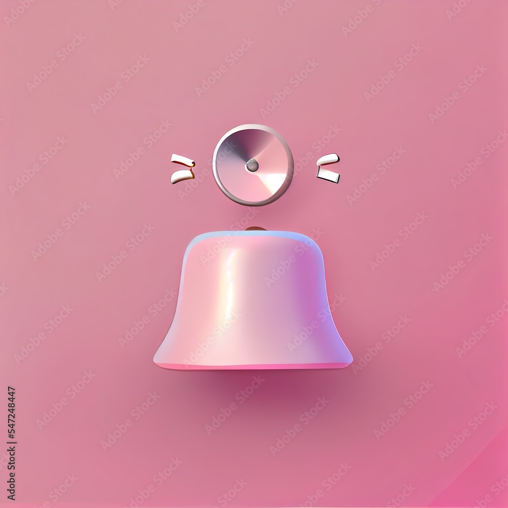Poster minimal notification bell icon isolated on pastel pink background. one new notification concept. soc