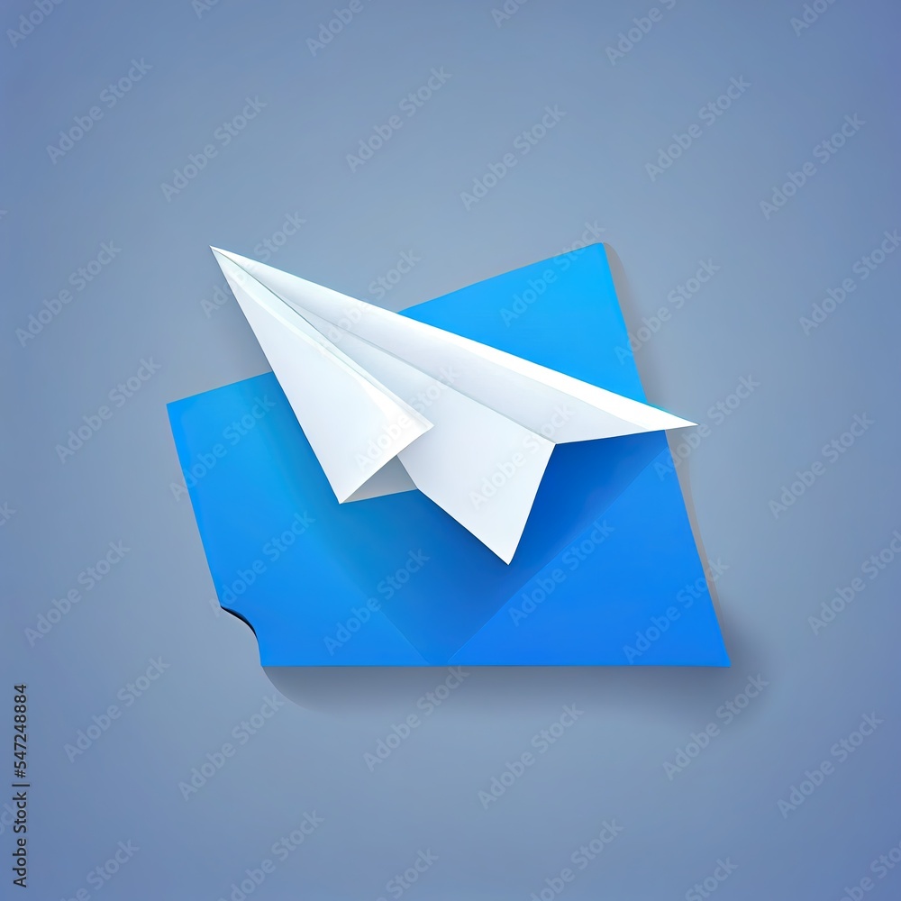 Poster 3d blue open mail envelope icon with paper plane isolated on grey background. render new email notif