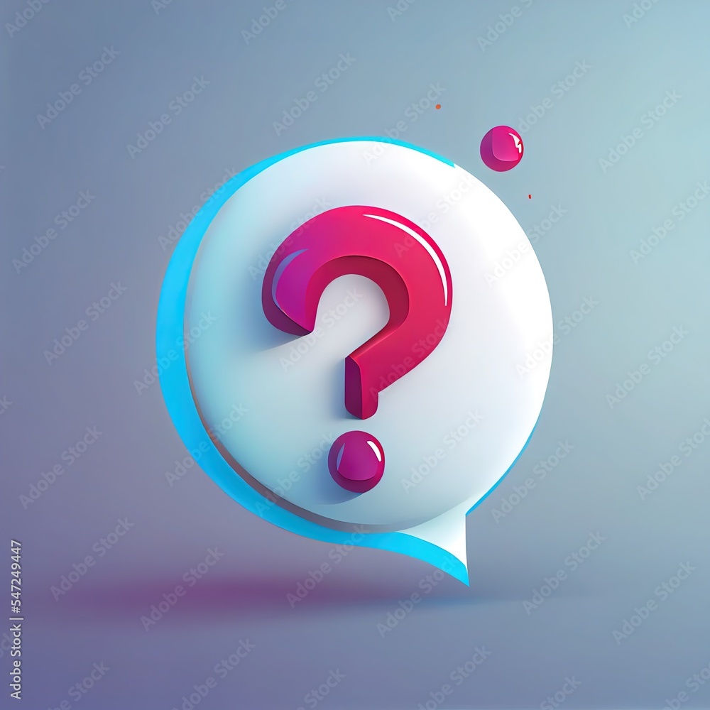Poster 3d speech bubble with question mark icon. message box with question sign. faq symbol concept. 3d ren