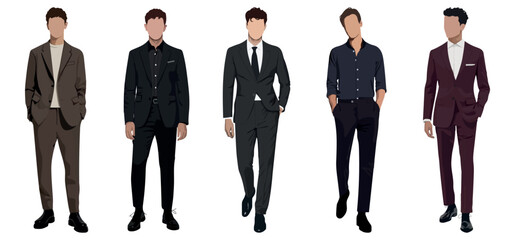 Set of businessmen on a white background in business suits in a flat style. set of vector illustrations of stylish and fashionable men