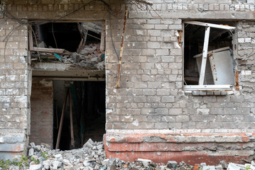 destroyed and burned houses in the city Russia Ukraine war