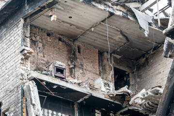 destroyed and burned houses in the city Russia Ukraine war