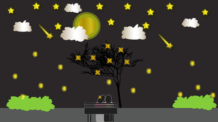 Moonlight With Fire Flys Romantic Background