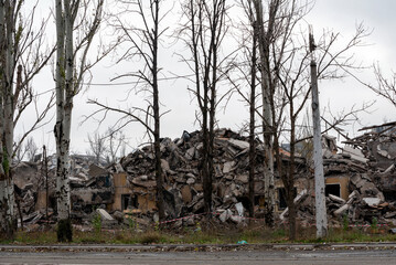 destroyed and burned houses in the city Russia Ukraine war