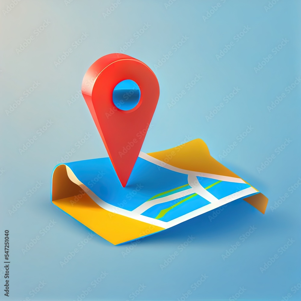 Poster folded map and location pin isolated. minimal navigation icon. 3d rendering
