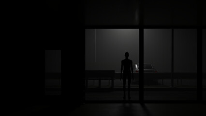 Fototapeta na wymiar silhouette of a person in a window 3d render