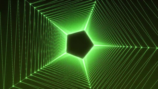 Tunnel Loop Glow Animation Neon Background Pentagon Five Sides Lines Green Backdrop Infinite Repeat Pattern