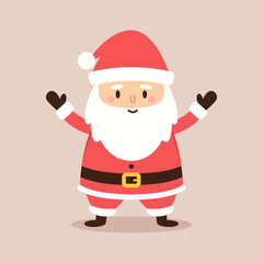 Cartoon Christmas illustrations isolated on pastel. Funny happy Santa Claus character with gift, bag with presents, waving and greeting. For Christmas cards, banners.