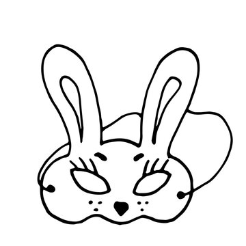 Christmas rabbit mask. Coloring page. line art. Vector illustration.