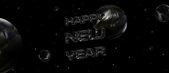 happy new year illustration – space theme with stars and planets
