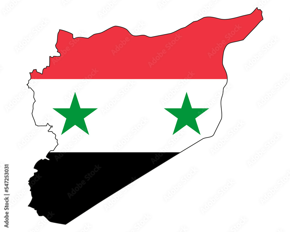 Wall mural syria map with flag - outline of a state with a national flag