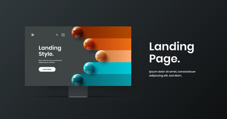 Bright desktop mockup site screen layout. Premium web banner vector design illustration.