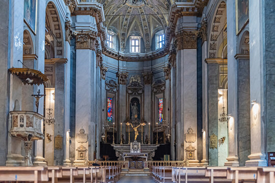 Interior of the St Jean Baptist Cathedral in Bastia, Corsica, France