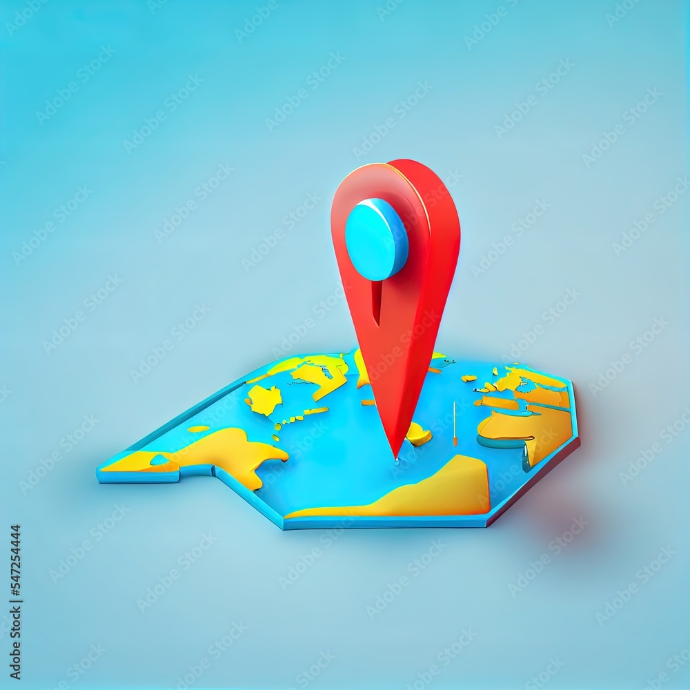 Poster 3d world map icon with pins. travel concept. gps navigator pin checking points. 3d render illustrati