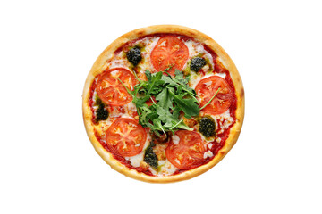 Pizza Caprice on a white background view from the top