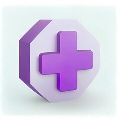Obraz premium 3d purple plus sign icon on the white background. Cartoon icon of first aid and health care add minimal style. Medical drugs plus 3d symbol of emergency help. 3d aid 2d illustrated render illustration