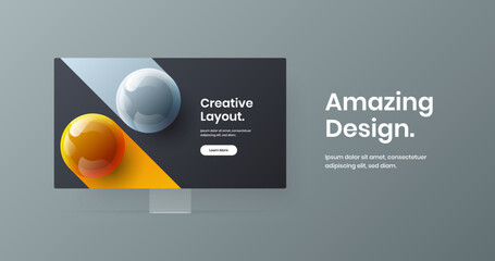 Minimalistic desktop mockup website screen illustration. Colorful presentation design vector template.