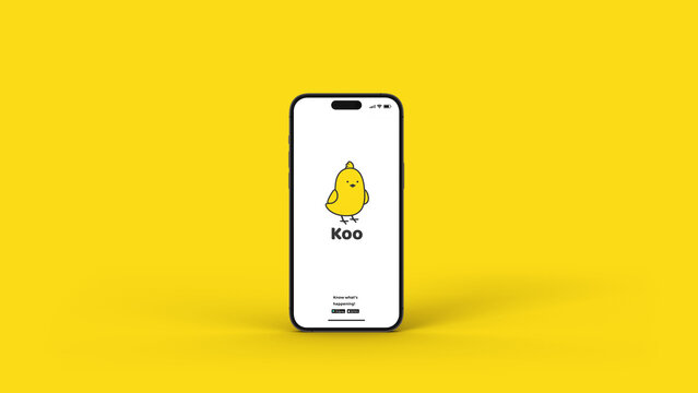 Koo social media app on the smartphone iPhone 14 Pro screen. Yellow background. Rio de Janeiro, RJ, Brazil. November 2022