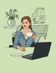 woman working on laptop.  office work.