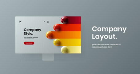 Minimalistic website screen design vector template. Amazing computer monitor mockup presentation layout.