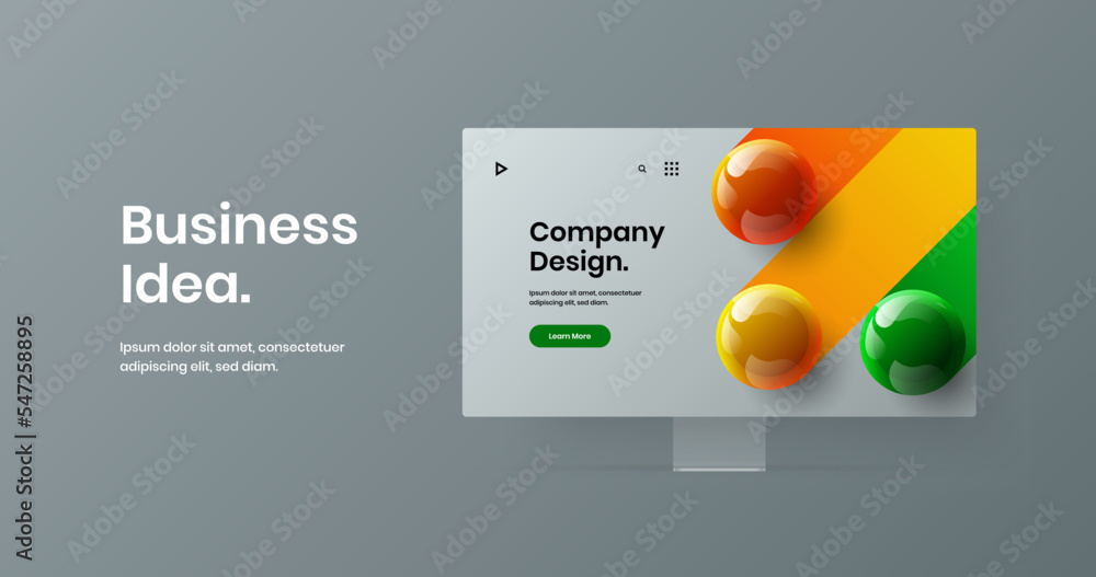 Poster minimalistic computer monitor mockup landing page concept. creative banner design vector illustratio