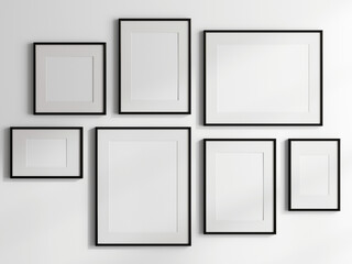 gallery wall mockup, black photo frame on white background, frame mockup, 3d render
