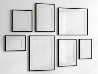 gallery wall mockup, black photo frame on white background, frame mockup, 3d render