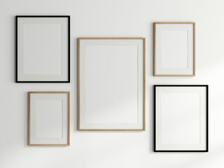 gallery wall mockup, blank photo frame on white background, frame mockup, 3d render - obrazy, fototapety, plakaty