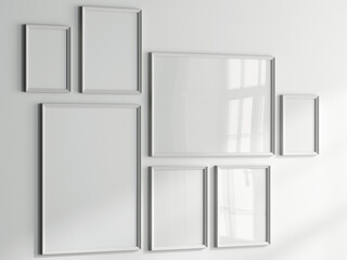 gallery wall mockup, white photo frame on white background, frame mockup, 3d render