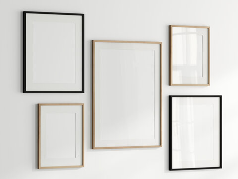 gallery wall mockup, blank photo frame on white background, frame mockup, 3d render