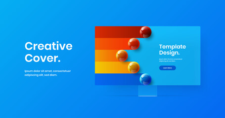 Original computer monitor mockup landing page concept. Colorful site screen vector design layout.